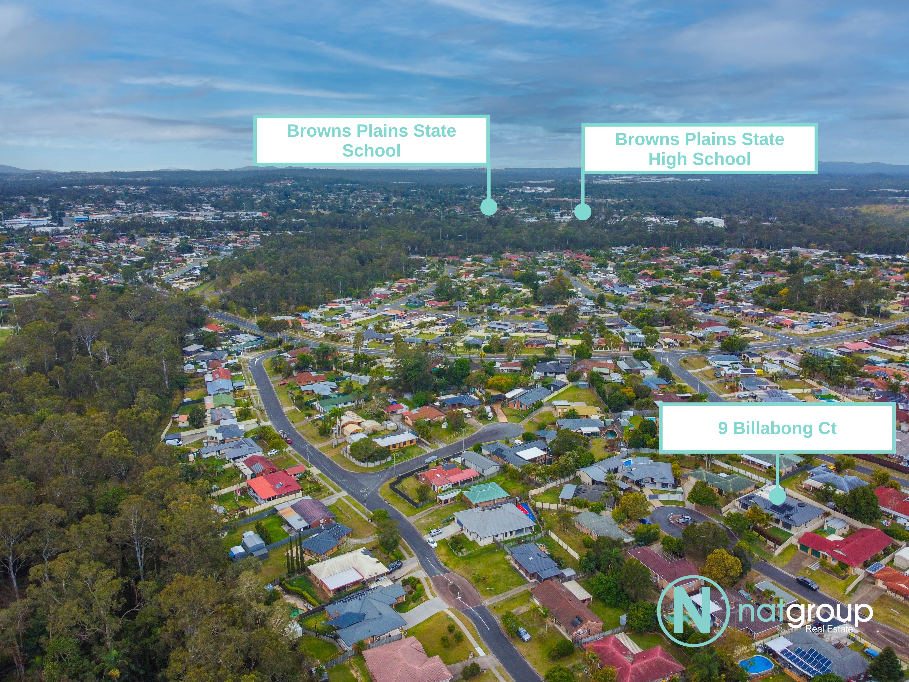 Aerial view across Regents Park towards Browns Plains, from Natgroup's local property photography